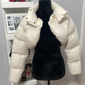 Matte Collection Cream Cropped Puffer Coat